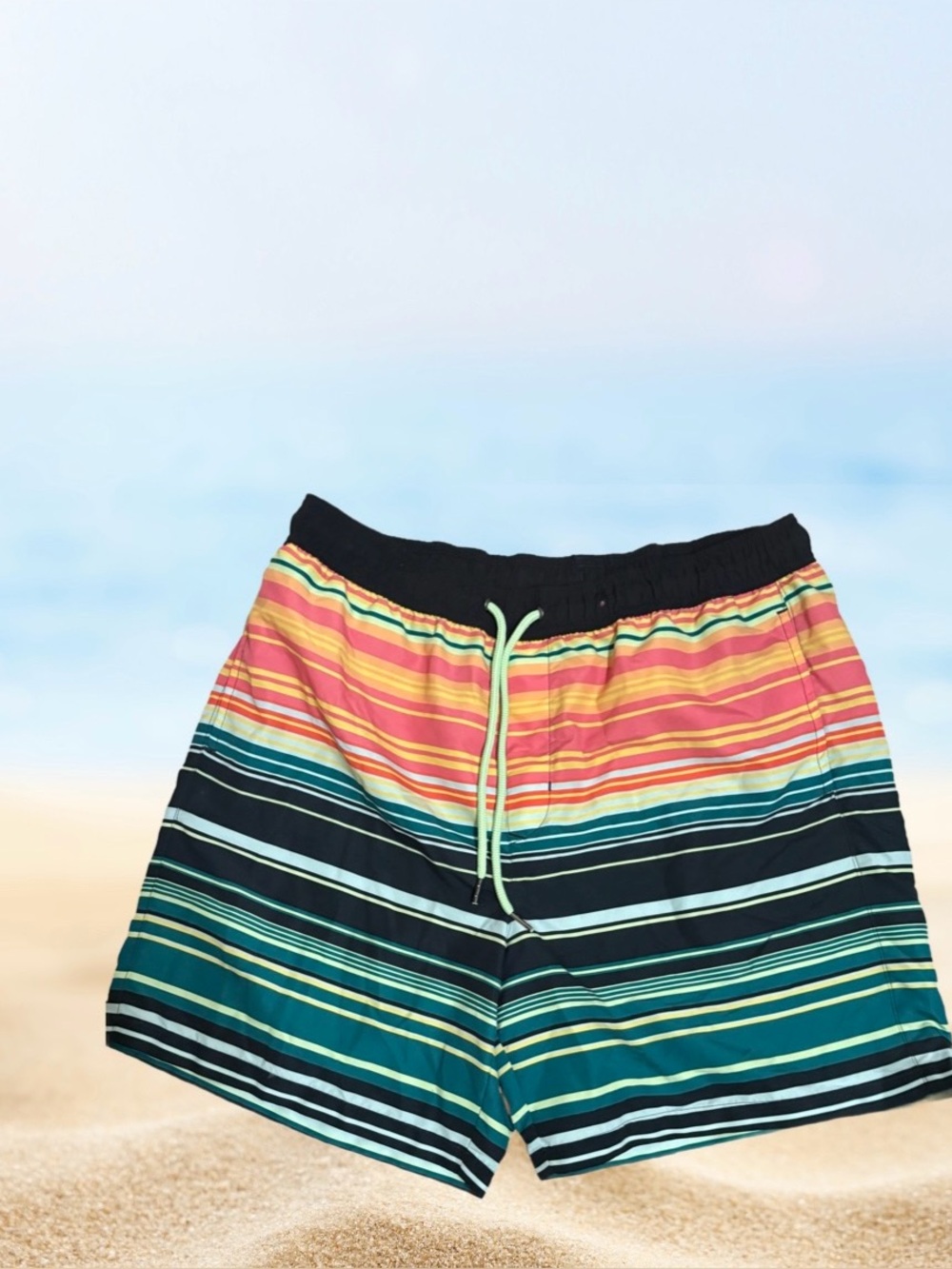 Men's Multi-Stripe Swim Shorts - Black Waist⭐️NWT⭐️